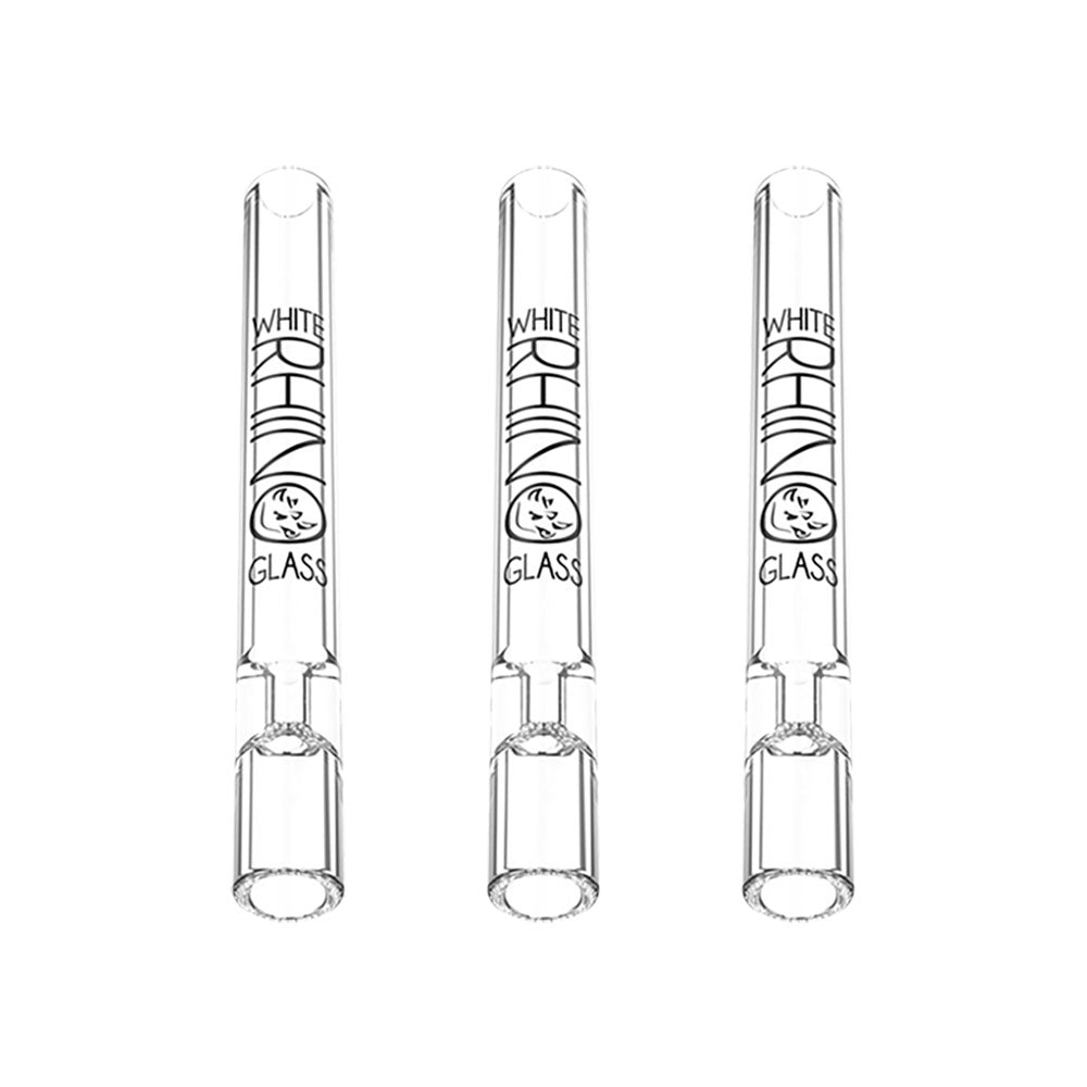 White Rhino Chillum Pipes with Silicone Caps, 4.25" Borosilicate Glass, 25pc Display