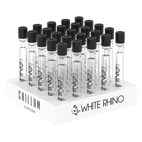 White Rhino Chillum Glass Pipes with Silicone Caps in 25pc Display, Portable 4.25" Size