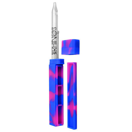 White Rhino Dab Out Silicone Dab Kit in assorted colors, portable design with dab straw and storage, front view