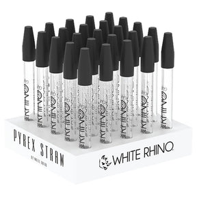 White Rhino Dab Straws with Silicone Caps, 5" Borosilicate Glass, 25pc Display