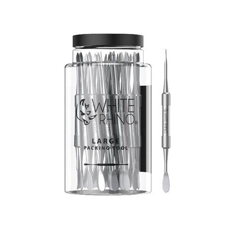 White Rhino Large 3.75" Steel Dab Tool, Double-Sided, in 30pc Jar, Front View