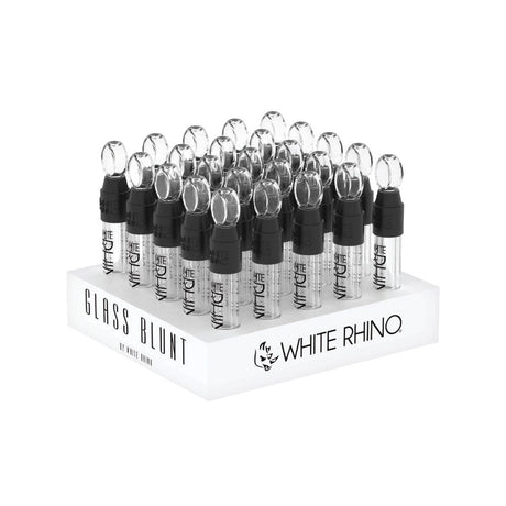 White Rhino Glass Blunts display, 25pc set, 3.75" size, portable design for dry herbs, black and clear