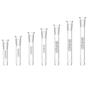 White Rhino Glass Downstems display with various sizes for bongs, clear borosilicate glass, 19/14mm
