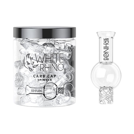 White Rhino Glass Spinner Carb Cap, 27mm, 15pc Jar, clear bubble design, for dab rigs
