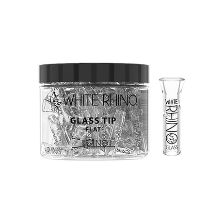White Rhino Glass Tip 50pc Jar, clear borosilicate glass, flat tip design, portable for dry herbs