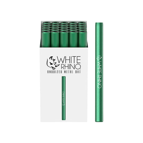 White Rhino Green Metal One Hitter Display, 3" Aluminum Chillums, 25 Pack, Portable