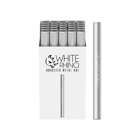 White Rhino Silver Metal One Hitter, 3" Length, 25pc Display, Portable Design for Dry Herbs