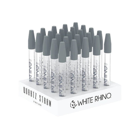 White Rhino Quartz Dab Straws with Silicone Caps on Display, Compact 5" Size, Clear and Gray, 25pc Set