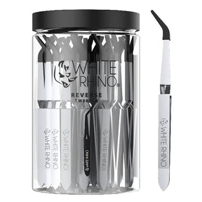 30pc Tub of White Rhino Reverse Tweezers with Silicone Tips for Dab Rigs, Front View
