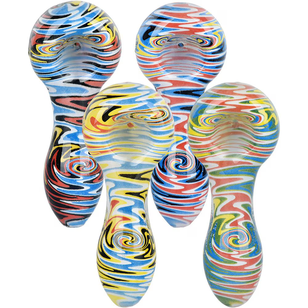 Wig Wag Colorful Print Glass Spoon Pipe | 3.75" | Colors Vary