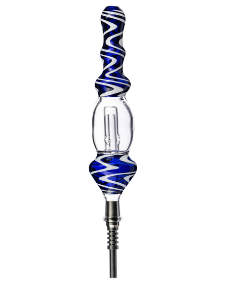 9" Wig Wag Glass Nectar Collector with Blue Swirls, Titanium Tip, Front View