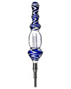9" Wig Wag Glass Nectar Collector with Blue Swirls, Titanium Tip, Front View