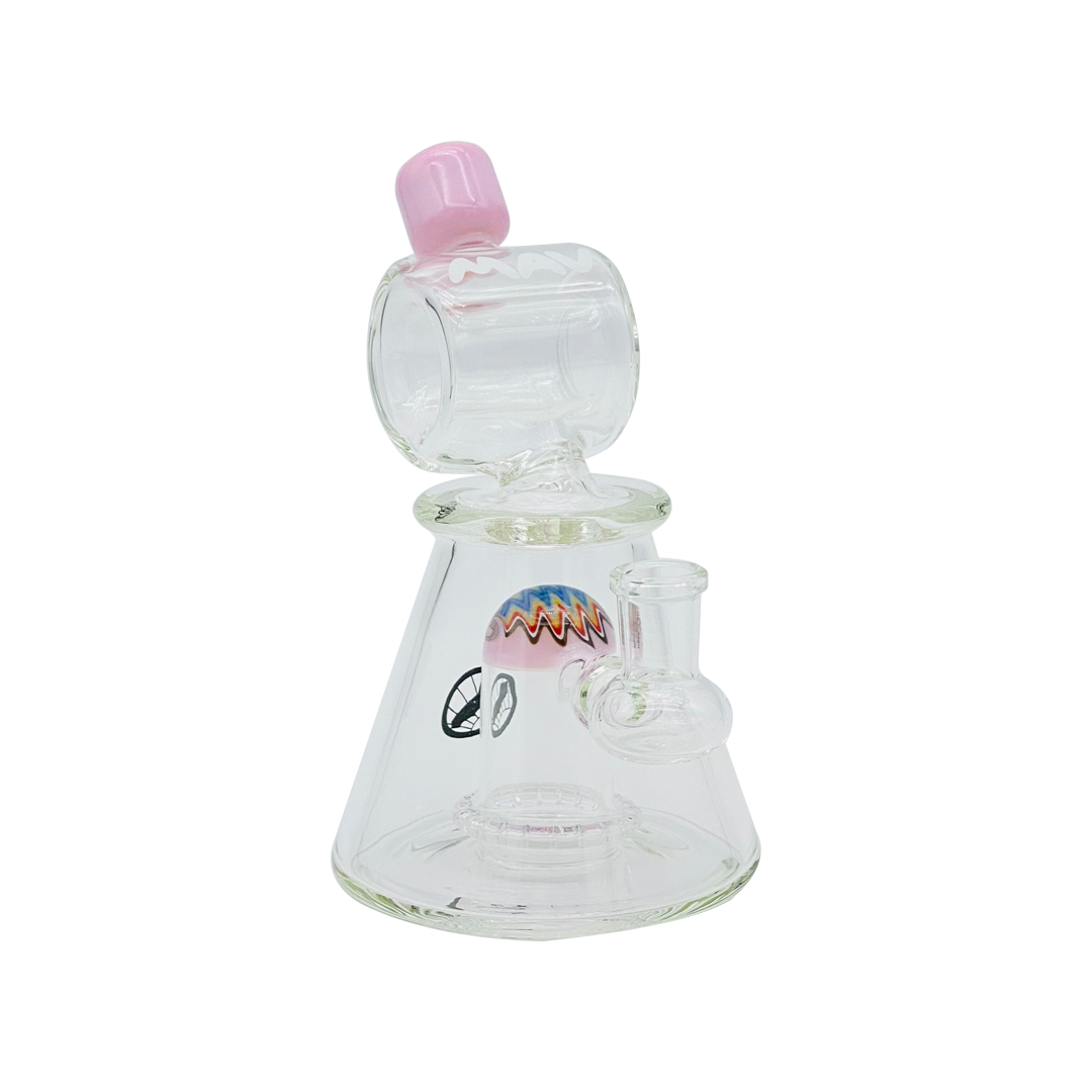 MAV Glass 7" Pink UFO Perc Barrel Top Pyramid Bong with Wig Wag Design