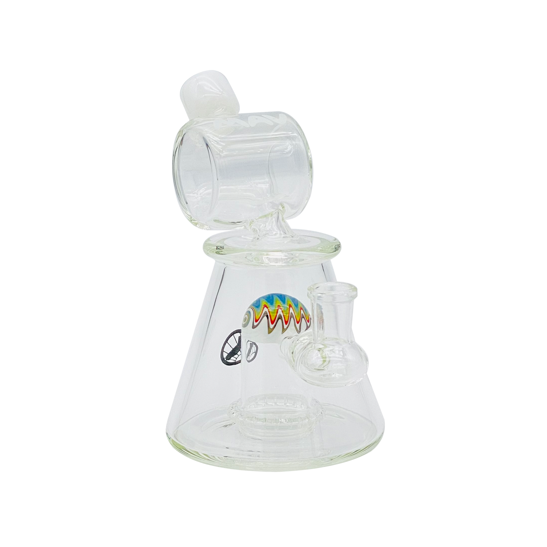 MAV Glass 7" White UFO Perc Barrel Top Pyramid Bong with Wig Wag Design