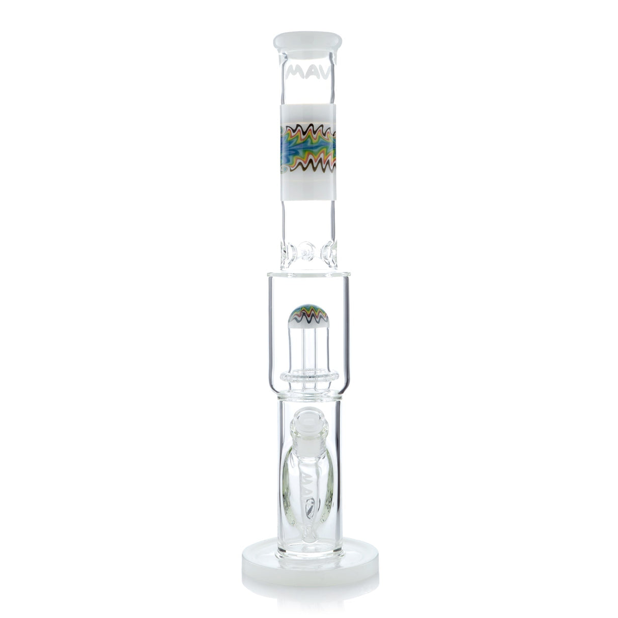 MAV Glass Wig Wag Reversal UFO Straight Bong with Colorful Accents - Front View