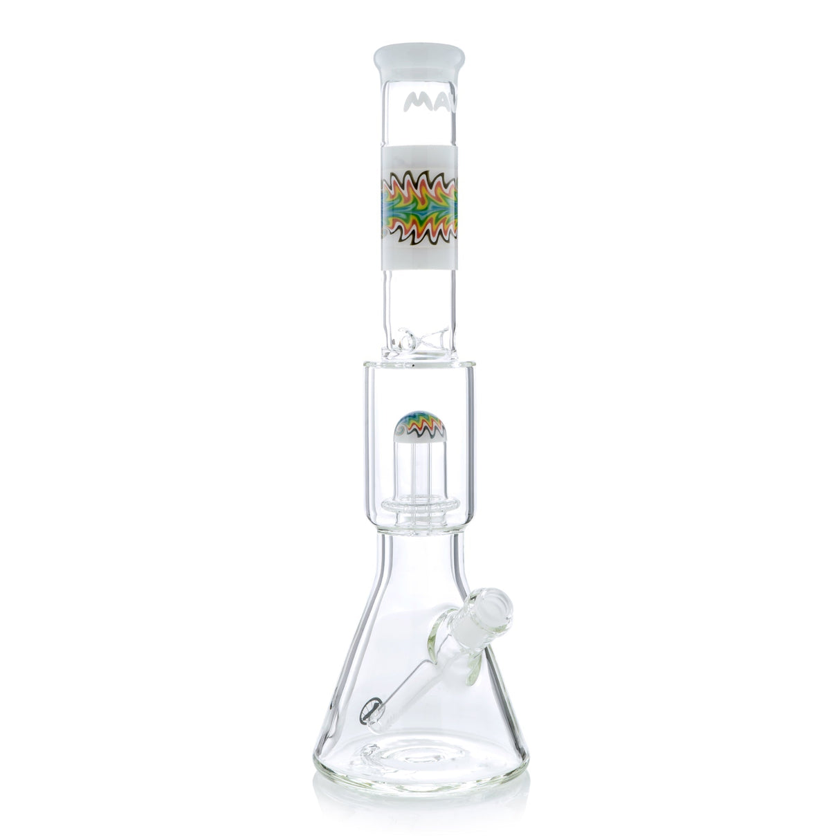 MAV Glass White Wig Wag UFO Perc Wide Beaker with Ice Pinch & Splash Guard - Front View