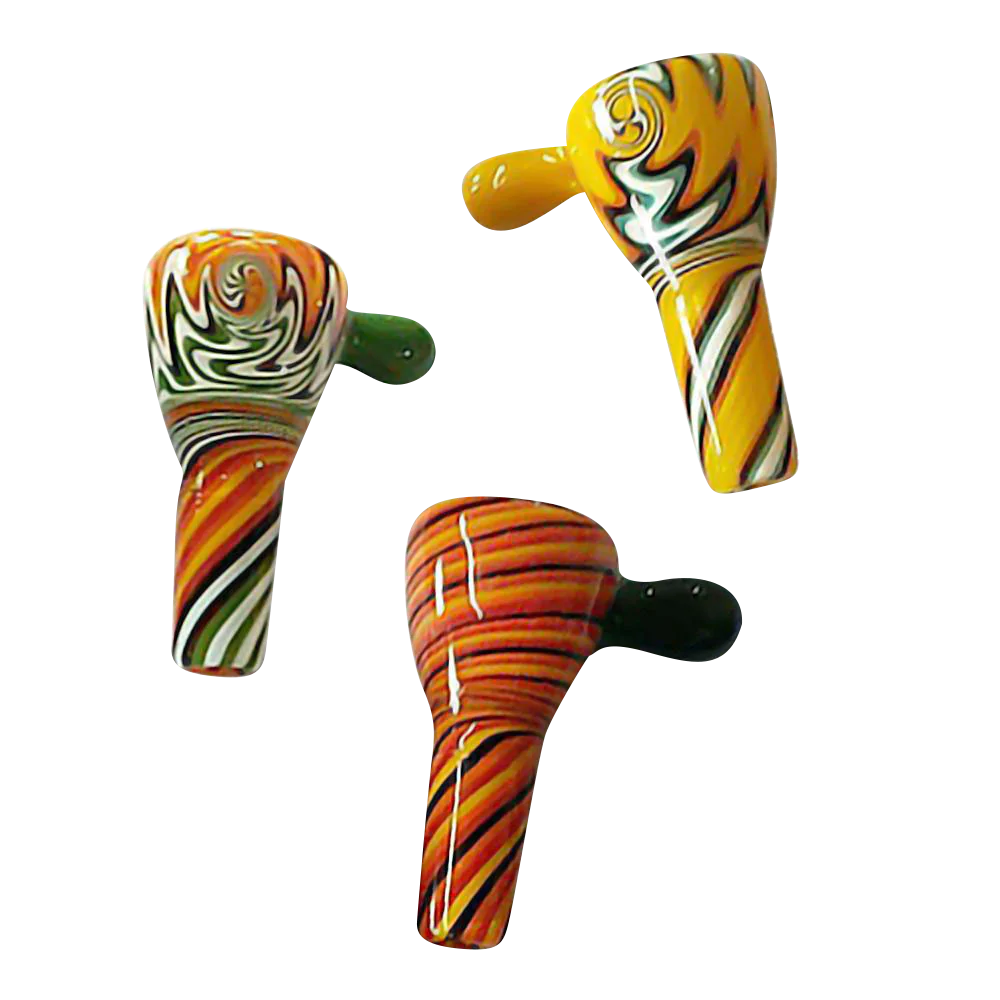 Assorted Wig Wag Worked Herb Bowl Slides in vibrant colors for bongs, top view on white background