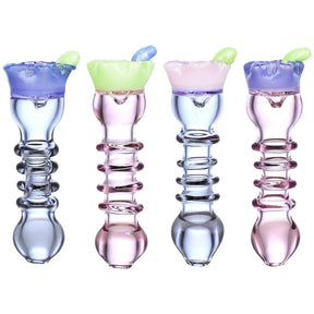 Wiggle Worm Fumed Chillum collection, 3.5 Inch handblown glass pipes in various colors, front view