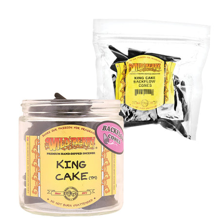 Wild Berry King Cake Backflow Cone Incense Kit with 50 black cones in a clear jar and resealable bag