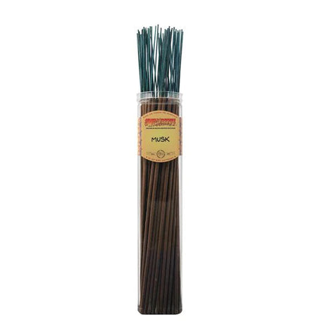 Bundle of 50 Wild Berry Biggies Musk Incense Sticks, 19" long, displayed upright with label