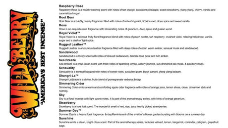 Wild Berry Incense Cones Product List - Bag of 100 with Various Scents