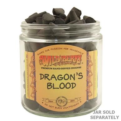 Wild Berry Dragon's Blood Incense Cones in a clear container, front view, home decor and novelty gift