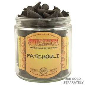 Wild Berry Patchouli Incense Cones in clear jar, 100 count, portable home decor