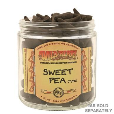 Wild Berry Sweet Pea Incense Cones in a clear jar, front view, 100-pack for home fragrance