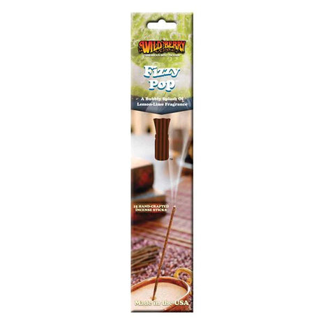 Wild Berry Fizzy Pop Incense, pack of 15, with vibrant packaging and brown sticks, front view