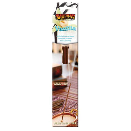 Wild Berry Vanilla Incense Pack, 15 Sticks, Front View on Textured Background