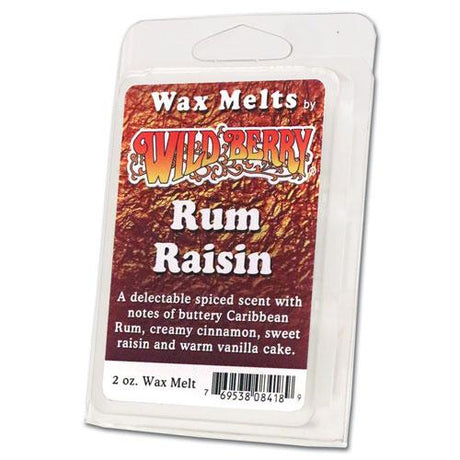 Wild Berry Rum Raisin Wax Melts 2oz pack front view with spicy scent notes