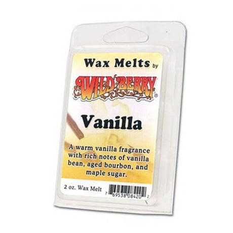Wild Berry Vanilla Wax Melts 2oz pack front view on a white background, with fragrance notes description