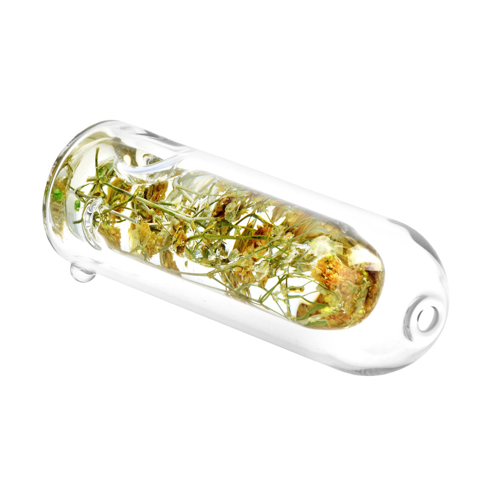Wild Flower Power Terrarium Glass Hand Pipe - 5.25" with Assorted Flowers - Top View