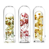 Wild Flower Power Terrarium Glass Hand Pipes in assorted colors, front view on white background