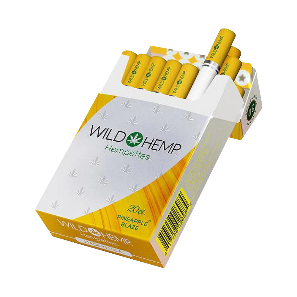 Wild Hemp CBD Hempettes Carton, 10 Pack, Pineapple Blaze, angled view on white background