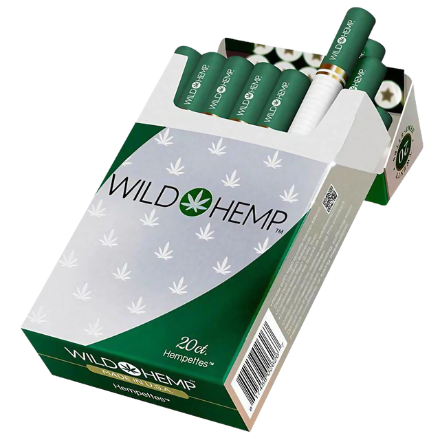 Wild Hemp CBD Hempettes Carton - 10 Pack of pre-rolled smokable hemp cigarettes, USA-made, front view