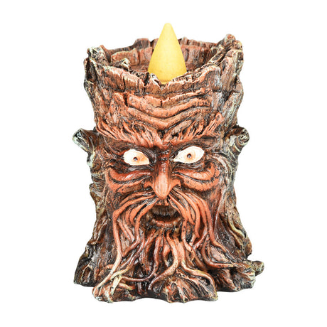 Wise Tree Man Polyresin Backflow Incense Burner Front View with Cone
