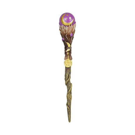 9" Witch's Broom Magic Wand Gift Card, Polyresin Material, Front View on White Background
