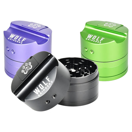 Wolf Grinders Combo Crusher in Black, Blue, Green, Portable Metal 4-Part Grinder for Dry Herbs