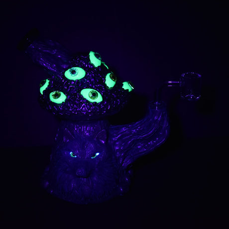 Wolf Is Watching Dab Rig with Glow-in-the-Dark Eyes, 7.25" 14mm Female Joint, Front View