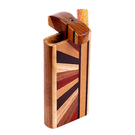 Handcrafted Wood Dugout with Striped Horizon Design and Chillum - Front View