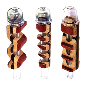 Assorted colors wood & glass threaded hybrid pipes, 5" height, for dry herbs - side view