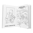Wood Rocket Adult Coloring Book open to a humorous 'Joining a Bowling Team' page, black and white, 8.5" x 11"