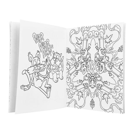 Wood Rocket High AF 2 Adult Coloring Book open to a novelty 'Baked' design page, fun and compact size 8.5"x11"