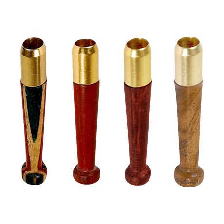 Assorted Wood Taster Bats with Brass Tips displayed side by side for size comparison