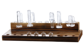 Wooden display holder with slots for ten 14mm quartz bangers