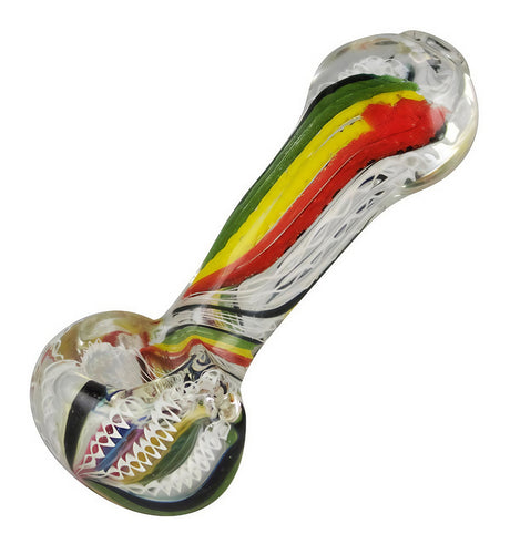 Worked Rasta Hand Pipe - 3.75" Borosilicate Glass Spoon Pipe with Vibrant Stripes