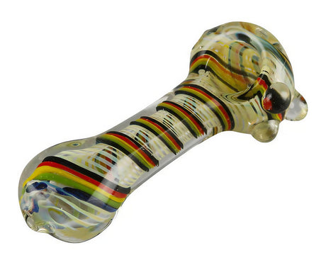 Worked Rasta Spoon Glass Pipe, 4" heavy wall borosilicate, for dry herbs, side view