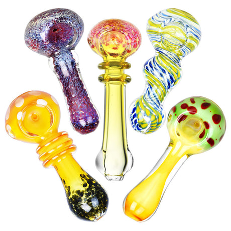 Assorted Worked Style Spoon Pipes, 3.5" Borosilicate Glass, Heavy Wall, for Dry Herbs - Top View