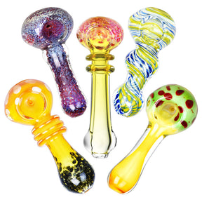 Assorted Worked Style Spoon Pipes, 3.5" Borosilicate Glass, Heavy Wall, for Dry Herbs - Top View